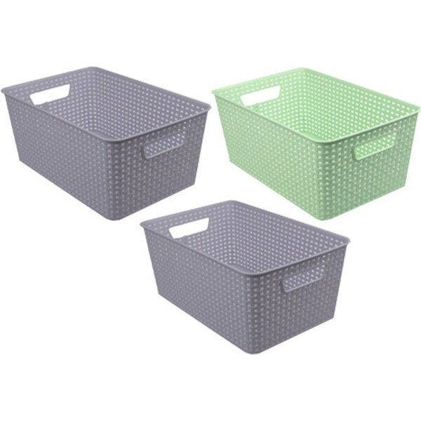 3x Boxsweden Basket Woven Pattern 26cm w/ Handles Storage Holder Organiser Asst