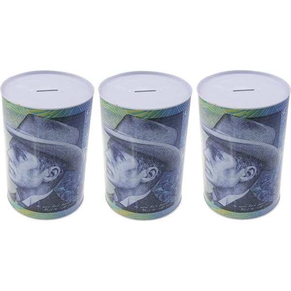 3x Boxsweden Money Tin Large 22cm Dollar Coins Bills Bank Container Jar Assort.