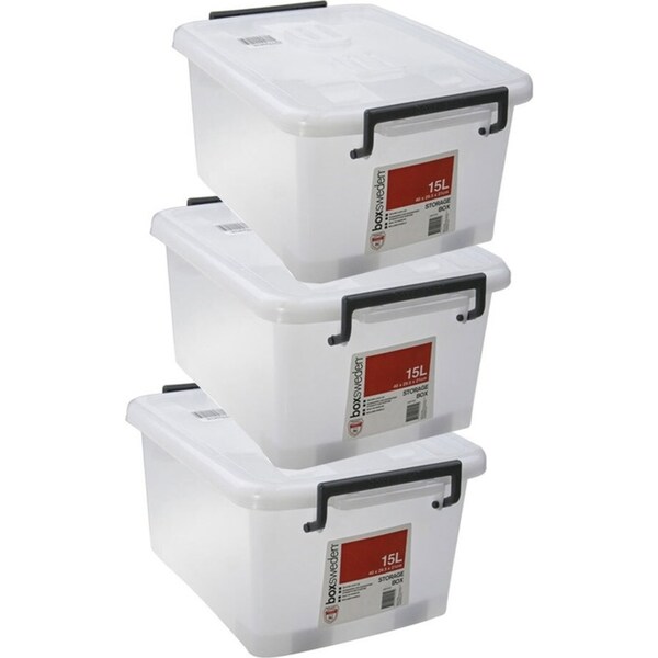 3x Boxsweden Heavy Duty 15L Storage 40cm w/ Lock Lid Container Organiser Case
