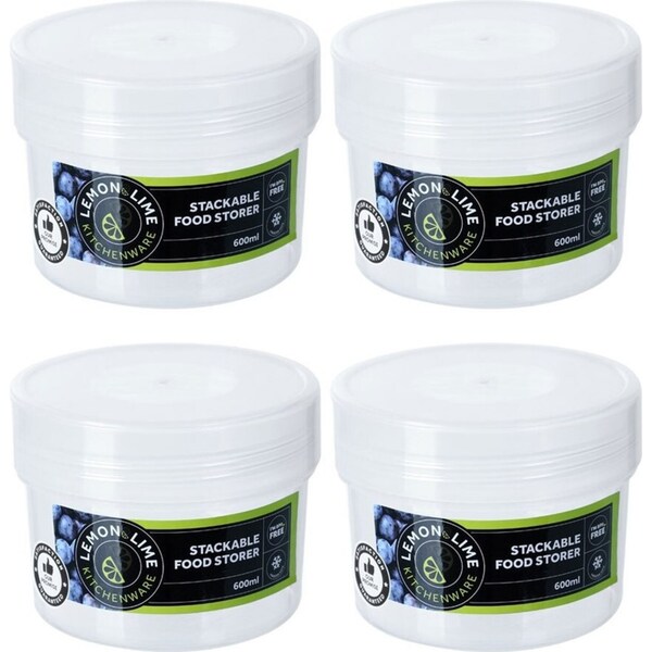 4x Lemon & Lime Keep Fresh 350ml/9cm Food Storer Stackable Snack Container w/Lid