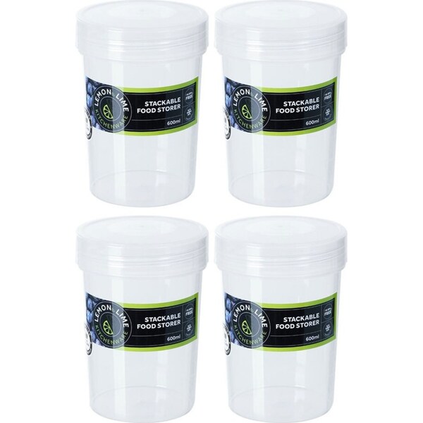 4PK Lemon & Lime Keep Fresh 600ml/13cm Food Storer Stackable Container w/ Lid