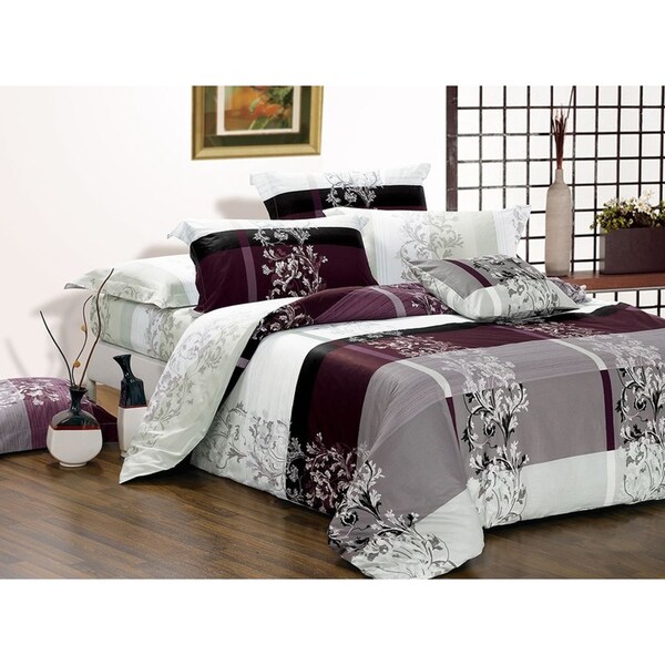 Maisie King Size Bed Quilt Doona Duvet Cover & Pillow Cases Set Purple Grey