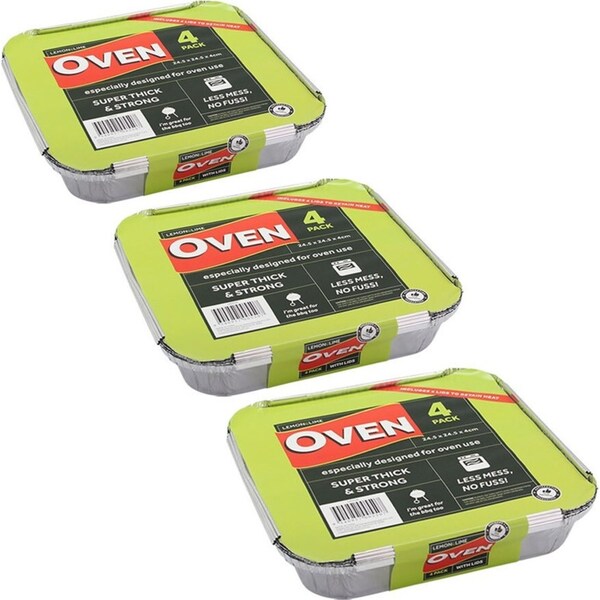 12PK Lemon & Lime Foil Container w/ Lid 25cm Shelf Ready Home Oven BBQ Bakeware
