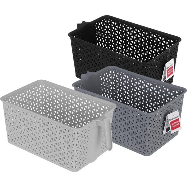 3x Boxsweden Easy Grab Basket Wicker Design 33cm Storage Container Baskets Asst
