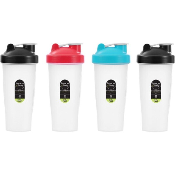 4x Lemon & Lime Protein Shaker Water 600ml Bottle w/ Stainless Steel Ball Assort