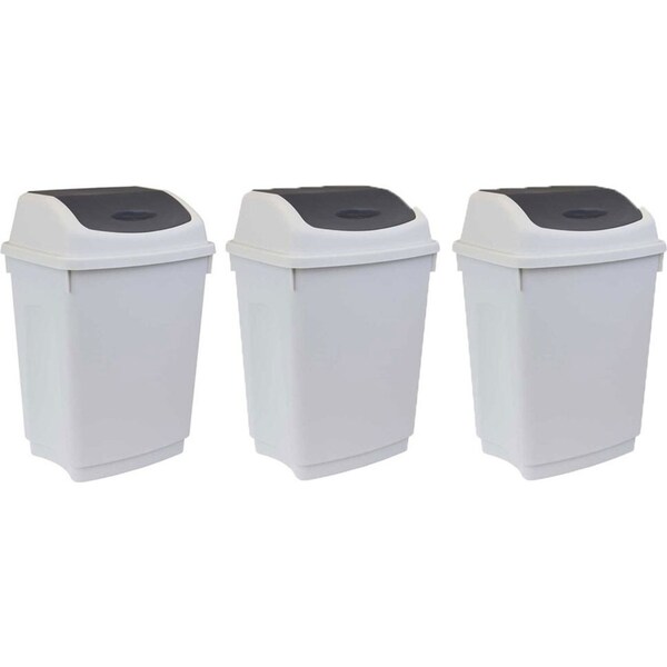 3x Boxsweden Trash Bin 12L w/ Swing Lid Rubbish & Garbage Can Waste Basket WHT