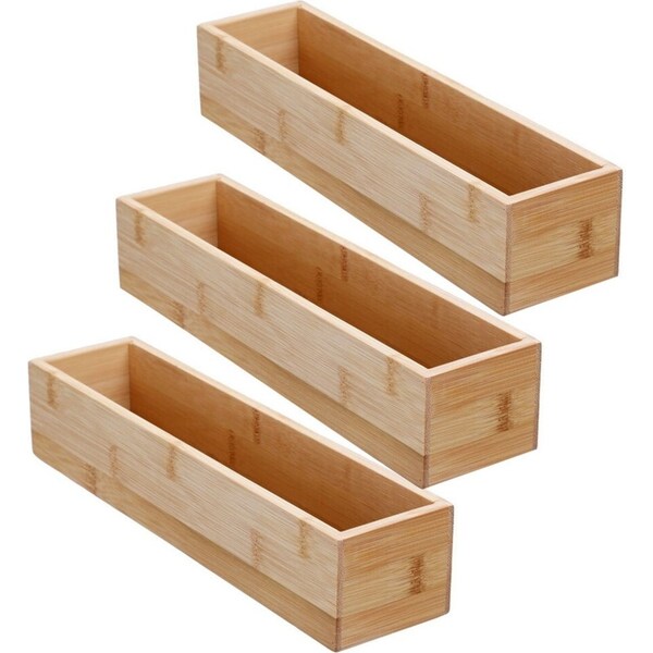 3x Boxsweden Bamboo Organisation Tray 30x7.5cm Storage Organiser Home Container