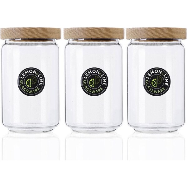 3x Lemon & Lime Woodend Beach 750ml Glass Canister Kitchen Storage Container CLR