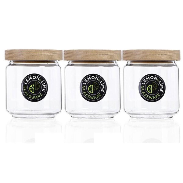 3PK Lemon & Lime Woodend Beach 500ml Glass Canister Kitchen Storage Container