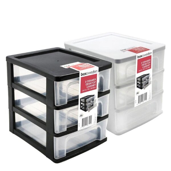 2x Boxsweden 3-Layer Drawer Desktop Cabinet 24.5x22.5cm Desk Storage Small Asst