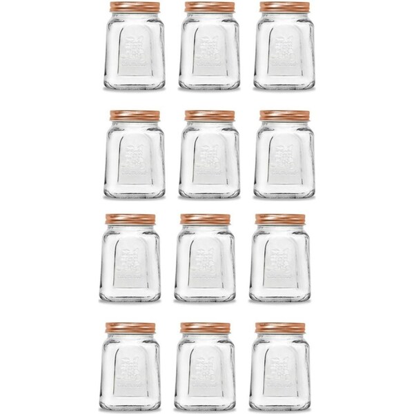 12PK Lemon & Lime Modena Glass Jar Square 475ml Rose Gold Lid Storage Container