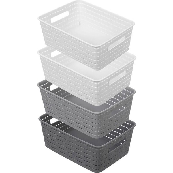 4x Boxsweden Woven Basket 27cm Home Office Storage Organiser Containers Assort.