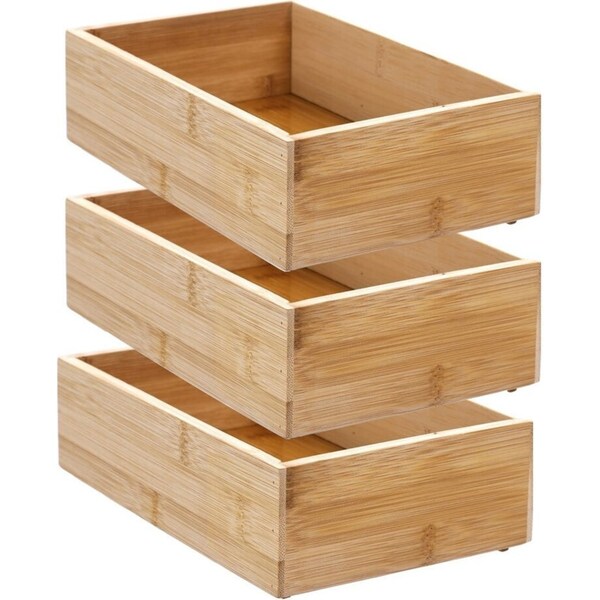 3x Boxsweden Bamboo Organisation Tray 23x15cm Storage Organiser Home Container