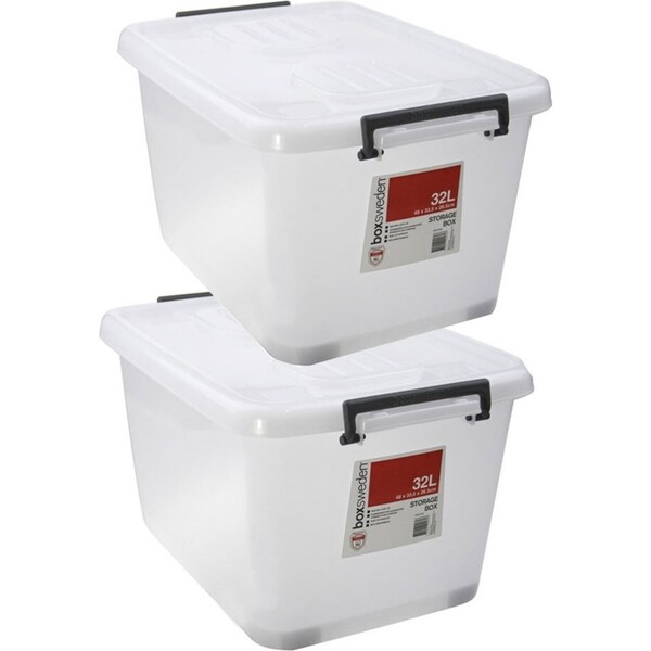 2x Boxsweden Heavy Duty 32L Storage 48cm w/ Lock Lid Container Organiser Case