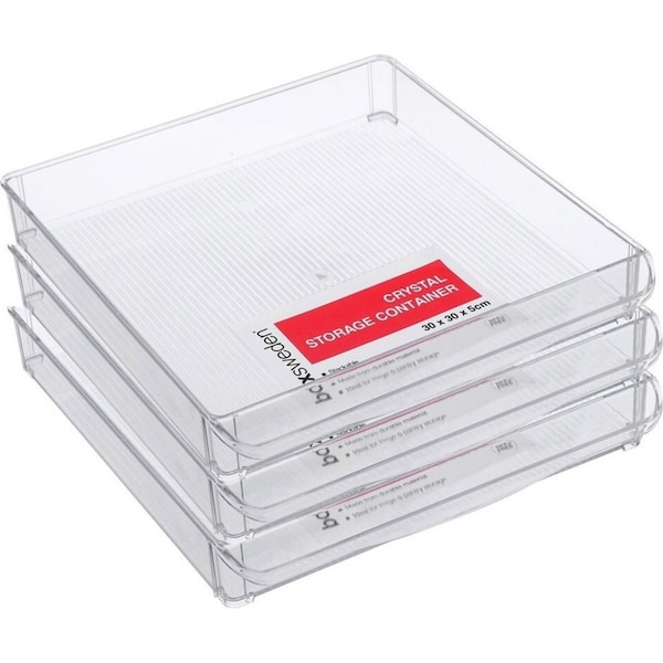 3x Boxsweden Crystal Fridge Tray 30x5cm Home Storage Kitchen Canister Container