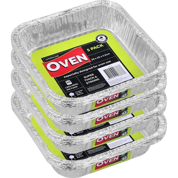 20PK Lemon & Lime Foil Tray Square 20cm Shelf Ready Home Oven BBQ Heat Cookware