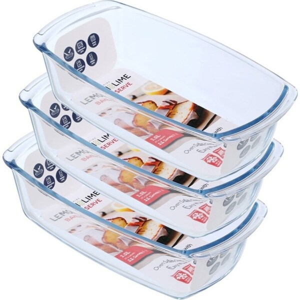 3x Lemon & Lime Yorkshire 1.5L Glass Bakeware Loaf 27cm Oven Safe w/Easy Handles