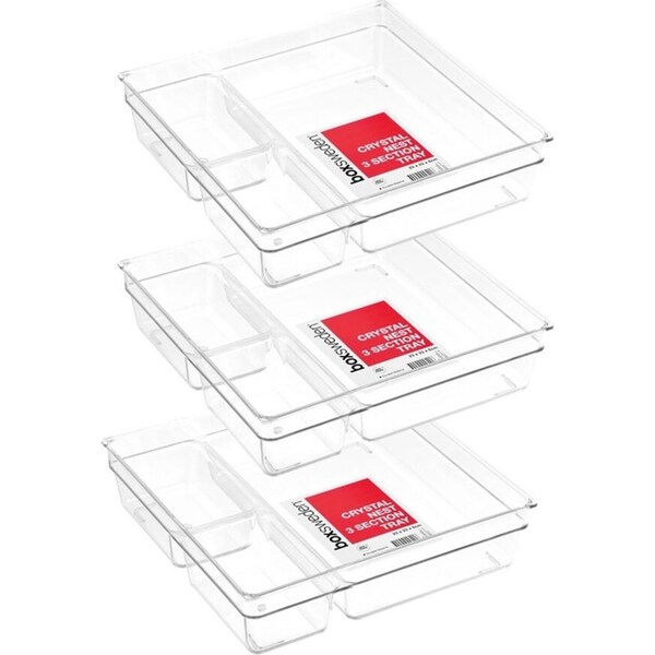 3x Boxsweden Crystal Nest Tray 3 Sections 23cm Home Storage Organiser Container