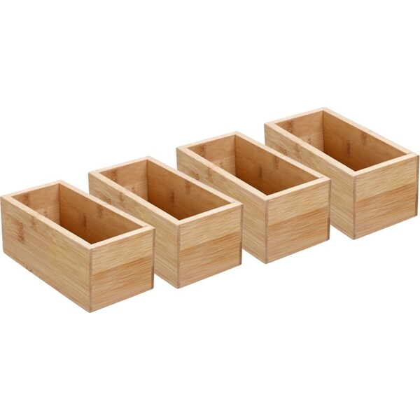 4x Boxsweden Bamboo Organisation Tray 15x7.5cm Storage Organiser Home Container