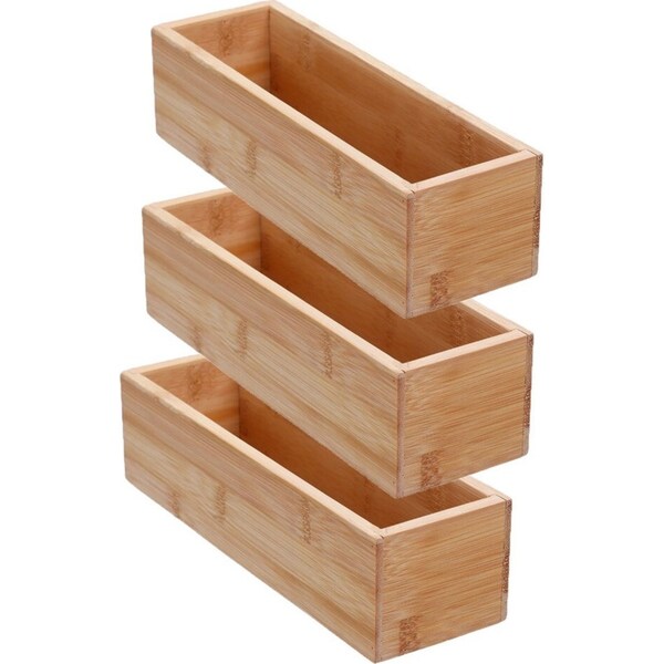 3x Boxsweden Bamboo Organisation Tray 23x7.5cm Storage Organiser Home Container