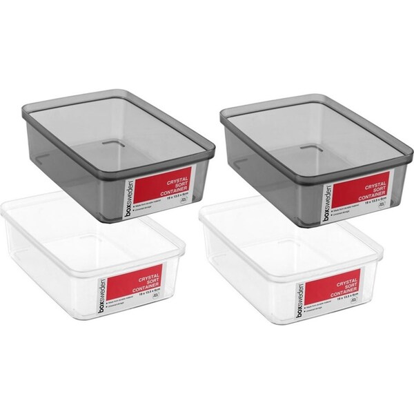 4x Boxsweden Crystal Sort Container 19cm Home Office Storage Organiser Assorted