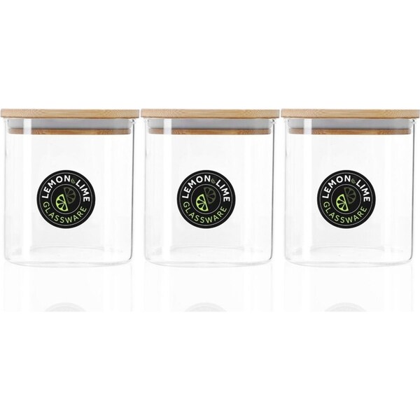 3PK Lemon & Lime Camden 800ml Glass Jar Square Storage Container w/ Bamboo Lid