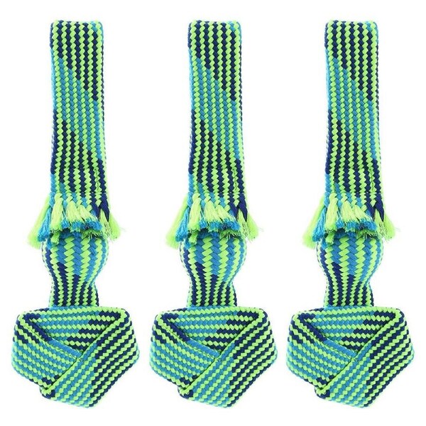 3x Paws & Claws Tug-Of-War Pet Dog Toy 35cm Rope Tugger w/ Squeaky Ball Blue/GRN