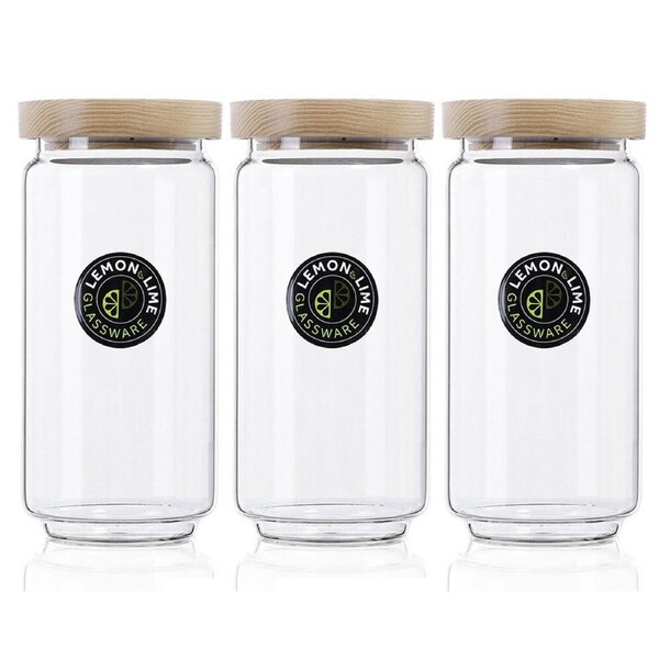 3x Lemon & Lime Woodend Beach 1L Glass Canister Kitchen Storage Container Jar