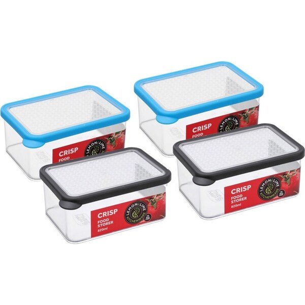 4x Lemon & Lime Crisp Food Storer 820ml Home Storage Kitchen Containers Assorted