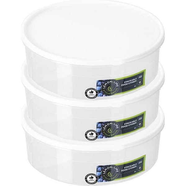 3x Lemon & Lime Keep Fresh 4L/28cm Food Storer Round Stackable Storage Container