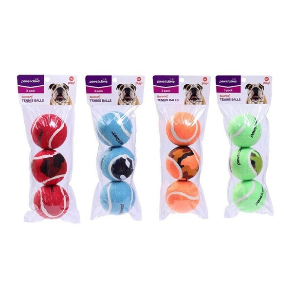 12PK Paws & Claws 6cm Tennis Balls Camo Dog Toy Interactive Fun Toys Play Assort