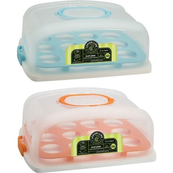 2x Lemon & Lime 37.5cm Rectangle Cake Holder/Muffin Tray Container w/ Lid Assort