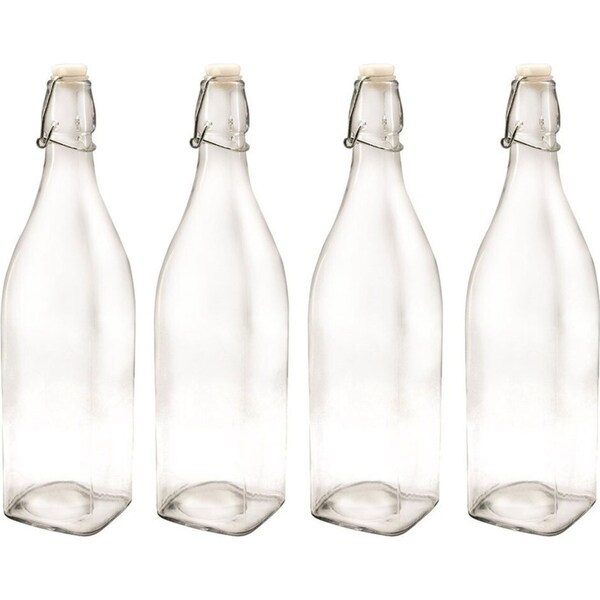 4x Lemon & Lime Glass 1L/32.5cm Water Bottle Juice Drink Container w/ Lid Clear