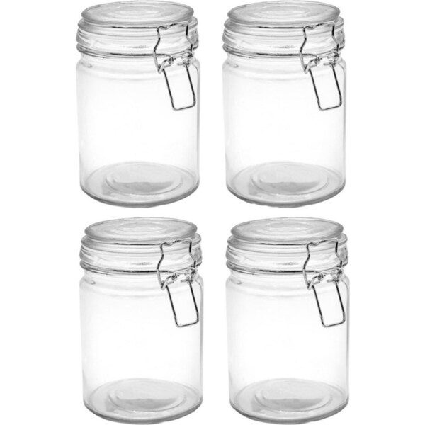 4x Lemon & Lime Fresco 700ml Glass Clip Jar 15.5cm Kitchen Storage Container CLR