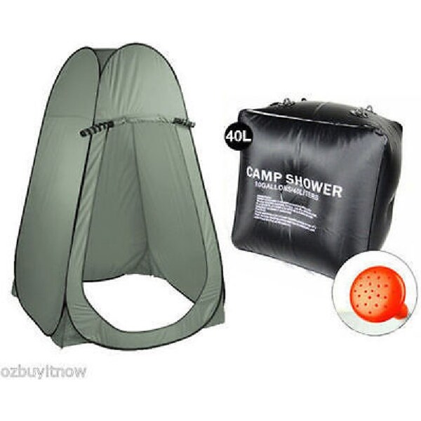 Ozoffer 40L Portable Solar Heating Shower Bag + Large Pop Up Tent Camping Shelter
