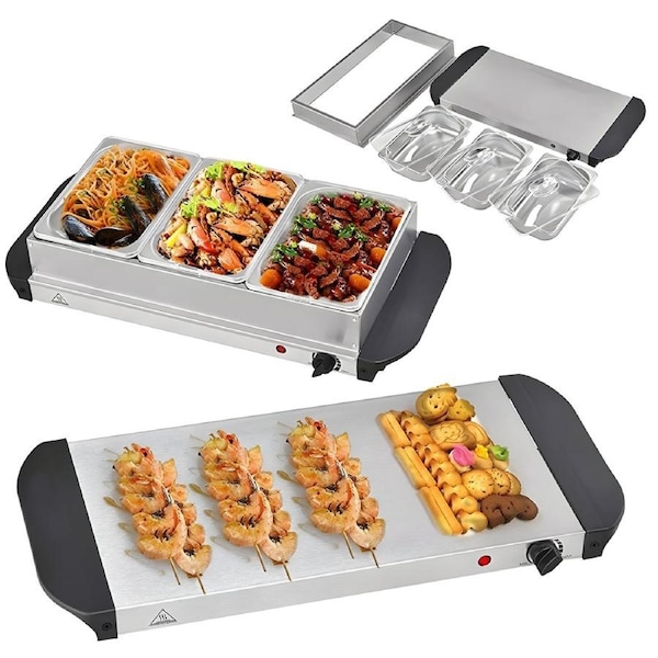 Food Warmer Buffet Electric Server Bain Marie Stainless Steel 1.5L x 3 Tray