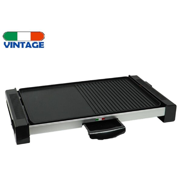 Vintage Electric Smokeless BBQ Grill & Teppanyaki Griddle - X-Large Family Size, Quick Heating, Non-Stick, Portable, 1800W