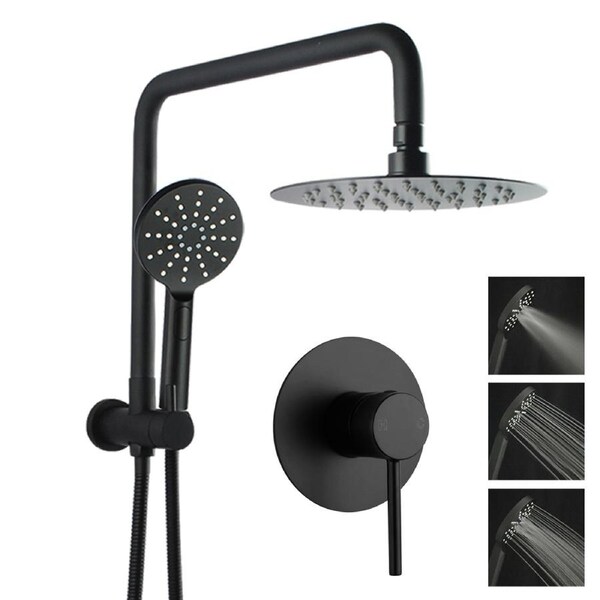 ACA WELS Round 8'' Ultrathin Rainfall Shower Head Station 3-MODE Handheld Set Diverter Mixer Tap Black