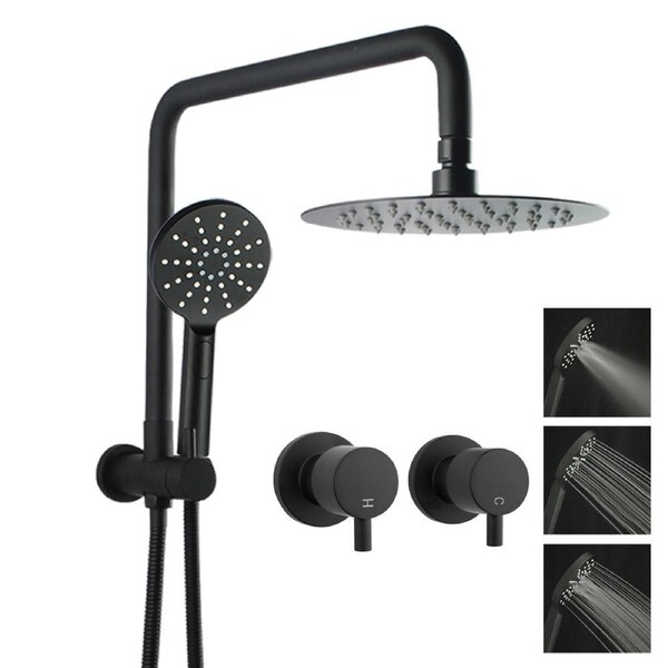 ACA WELS Round 8'' Ultrathin Rainfall Shower Head Station 3-MODE Handheld Set Diverter Twin Taps Black