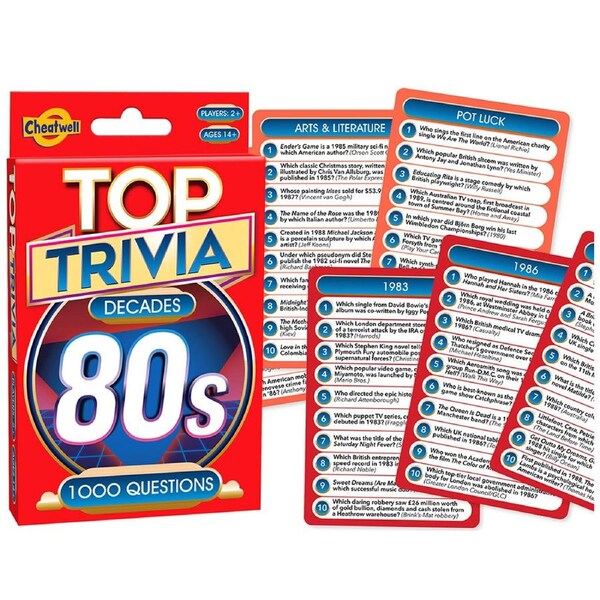 Cheatwell Top Trivia Decades 80s Card Game