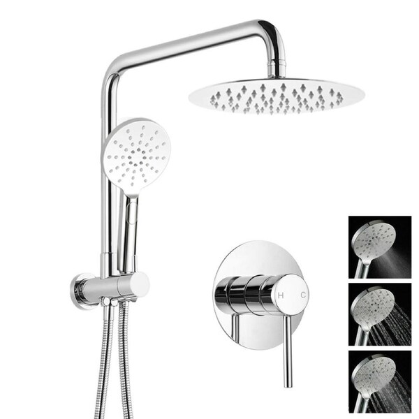 ACA WELS Round 8'' Ultrathin Rainfall Shower Head Station 3-MODE Handheld Set Diverter Mixer Tap Chrome