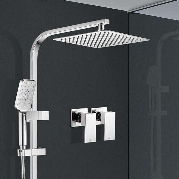 ACA WELS Shower Head Set with Twin Taps 10" Rain Handheld Heads Wall Silding Rail Chrome Square