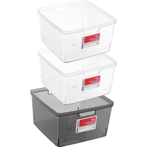 3x Boxsweden Crystal 10L Sort Container 26.5cm w/ Handle Storage Organiser Asst
