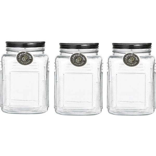 3PK Lemon & Lime Ascot Glass Jar 1.5L Kitchen Storage Canister Container Clear