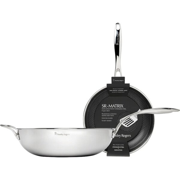 New Stanley Rogers 2pc Matrix 26cm Frypan + 32cm Wok Non-Stick Suits Induction