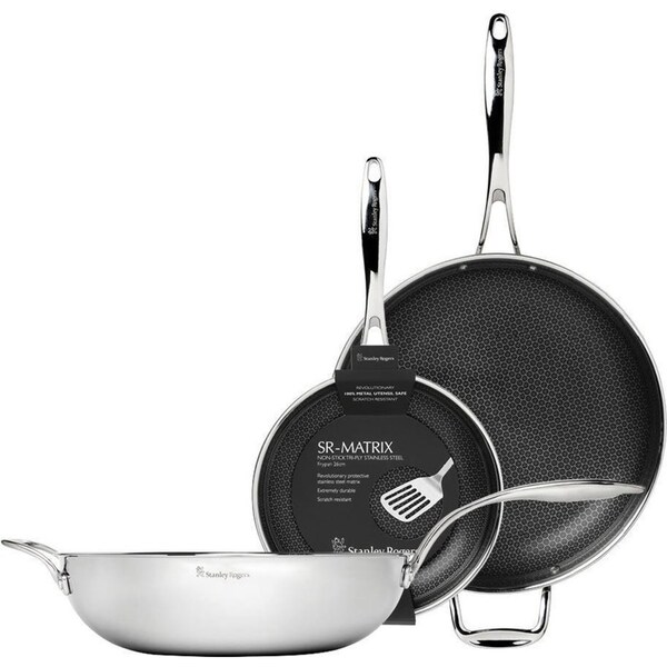 New Stanley Rogers 3pc Matrix 26cm + 32cm Frypan + 32cm Wok Non-Stick Suits Induction