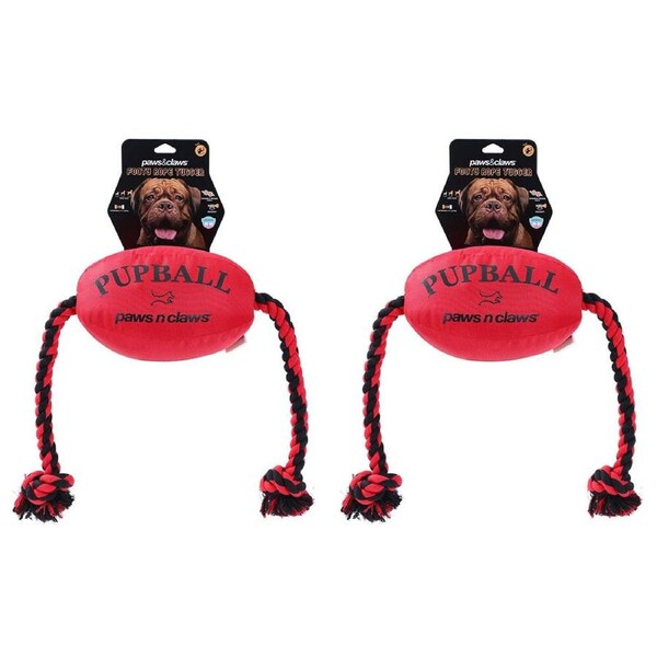 2x Paws & Claws 75cm Footy Oxford Dog Rope Toy Tugger Pupball Pet Chew Play Red