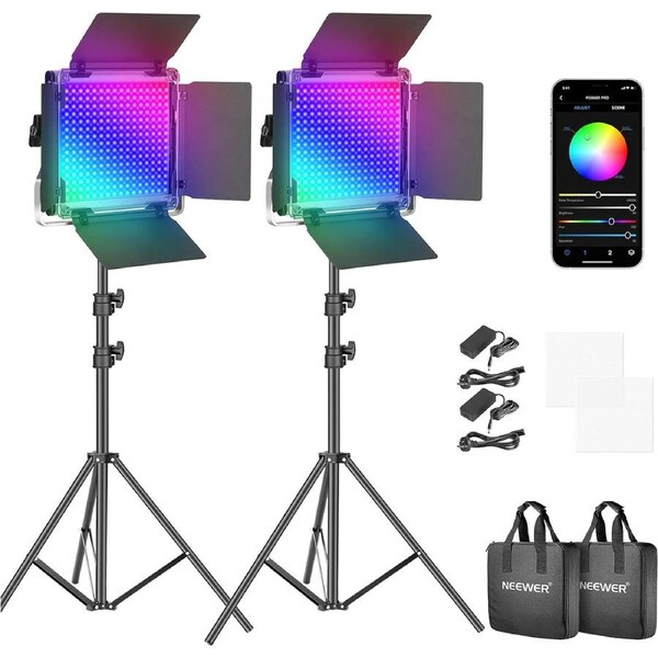 Neewer RGB Led Video Light with APP Control, 360 Full Color, 50W 660 PRO Video Lighting Kit CRI 98+ for Gaming, Streaming, Zoom,YouTube, Webex, Broadcasting, Web Conference, Photography