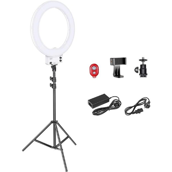 Neewer 18-inch White LED Ring Light with Light Stand Lighting Kit Dimmable 50W 3200-5600K with Soft Filter, Hot Shoe Adapter, Cellphone Holder for Make-up Video Shooting (NO Carrying Bag)