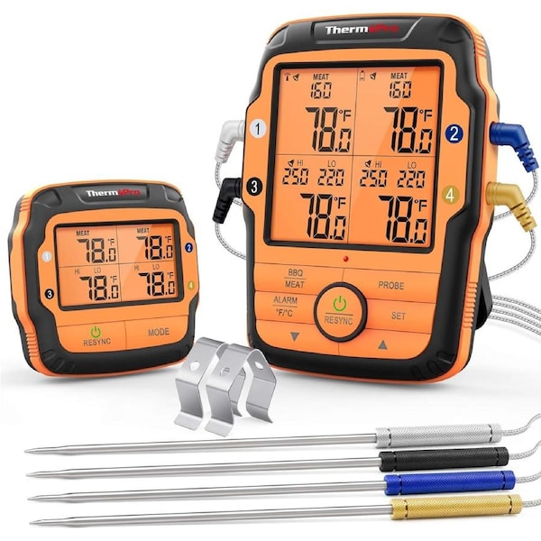 ThermoPro TP27 500FT Long Range Wireless Meat Thermometer for Grilling and Smoking with 4 Probes Smoker BBQ Grill Thermometer Kitchen Food Cooking Thermometer for Meat